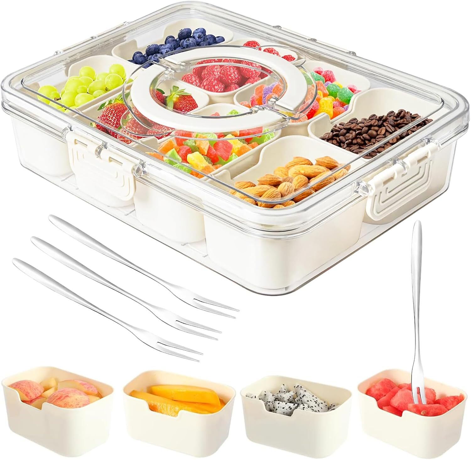 Portable 8-Compartment Snackle Box Container with Divided Serving Tray