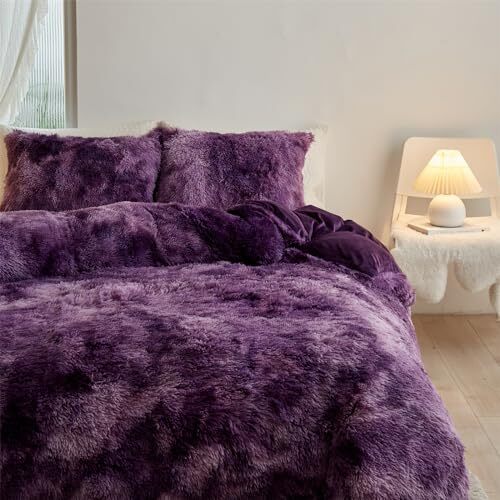Lotus Karen Plush Shaggy Duvet Cover Set Queen Size Fluffy Velvet Faux