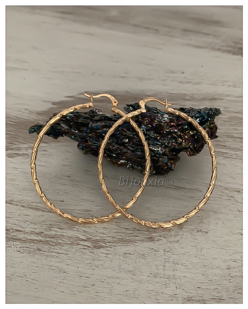 Boucles D'oreilles Créoles en Plaqué Or Finition Polie Miroir pour Femme