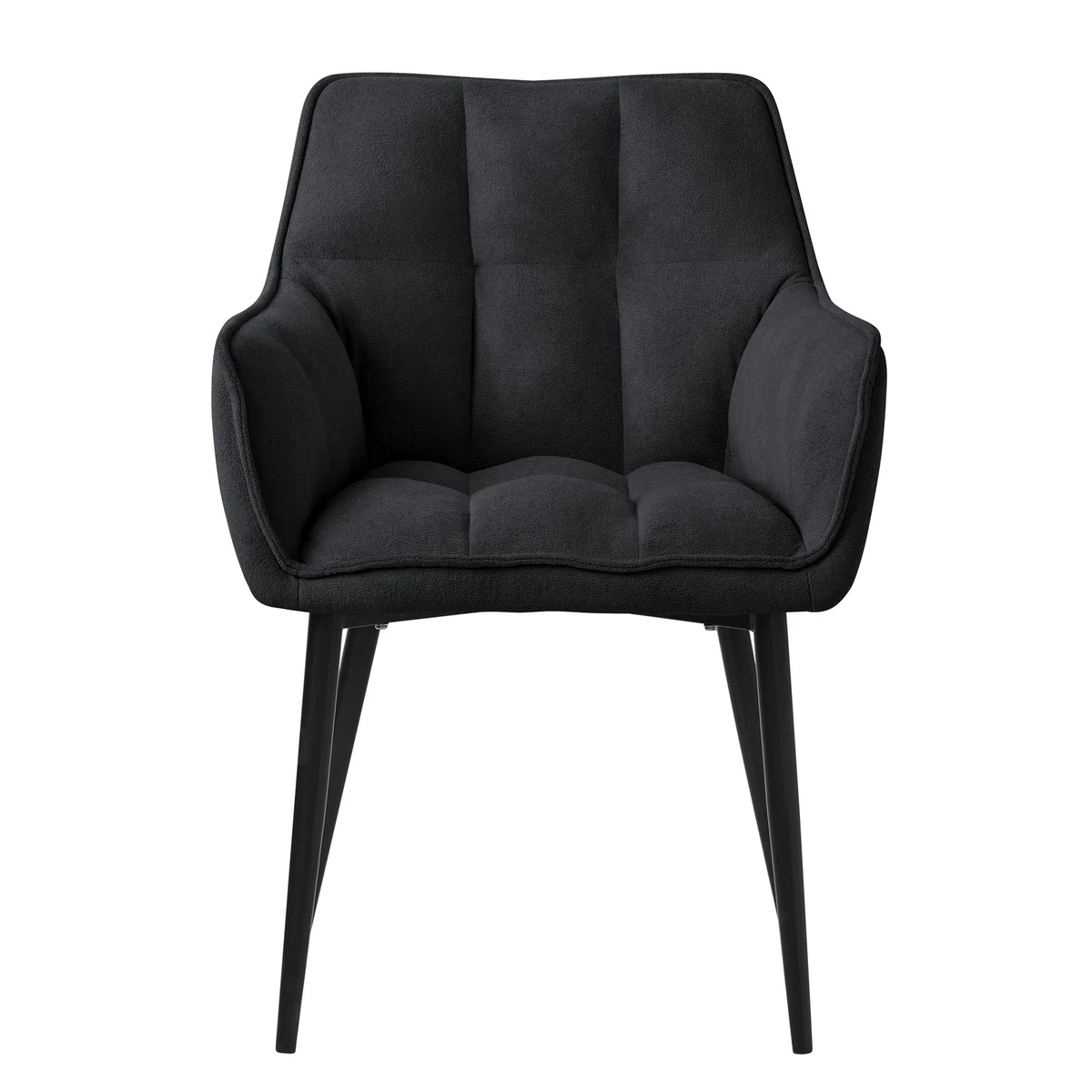 6x Sillas de comedor negras de tejido de rizo asiento ergonómico con patas metal