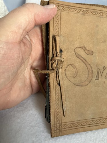 VTG Leather “Snap Shots” Album,Leather Lacing,Some Cut Out Poams Inside - Picture 2 of 7
