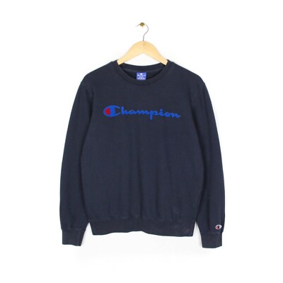 Champion Rundhals Sweatshirt Blau Spell Out Langarm Herren Größe XS/S