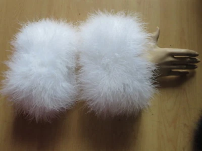 Real Ostrich Feather Fur Cuffs A Pair of Sleeve For Coat Fluffy Soft White Black