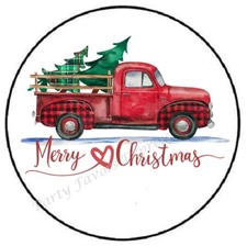MERRY CHRISTMAS RED TRUCK ENVELOPE SEALS LABELS STICKERS PARTY FAVORS