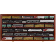 HO Scale Model Train Display Case Lockable Collection Shelf Cabinet Mahogany