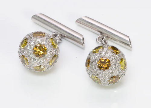 Bola de diamantes de colección Pave amarilla y blanca de 6,00 quilates bola de plata 935 eslabones de cadena - Imagen 1 de 6