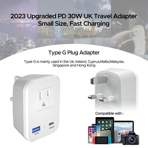 Type G US to UK Travel Plug Adapter with Type B Universal Converter,2 USB - Picture 2 of 7