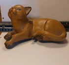 Vintage MCM Brown Carved Wood Lying Cat, Decorative  Wooden Cat  Shelf Hugger — photo 4