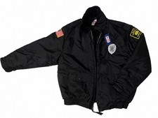 National Patrol Black Quilted Nylon Security Jacket Allied Universal Patches S
