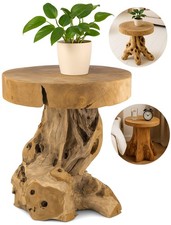 Teakholz Beistelltisch Hocker Unikat Handgefertigt Ø40 cm Massivholz Natur