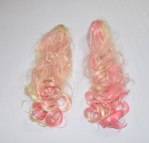 Pair OF Wigs Pink Colored Long Curly Wig Clip Ponytails Costume Wig