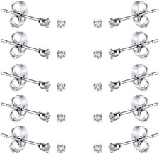 10 Pairs 2mm CZ Stud Earrings 316L Stainless Steel