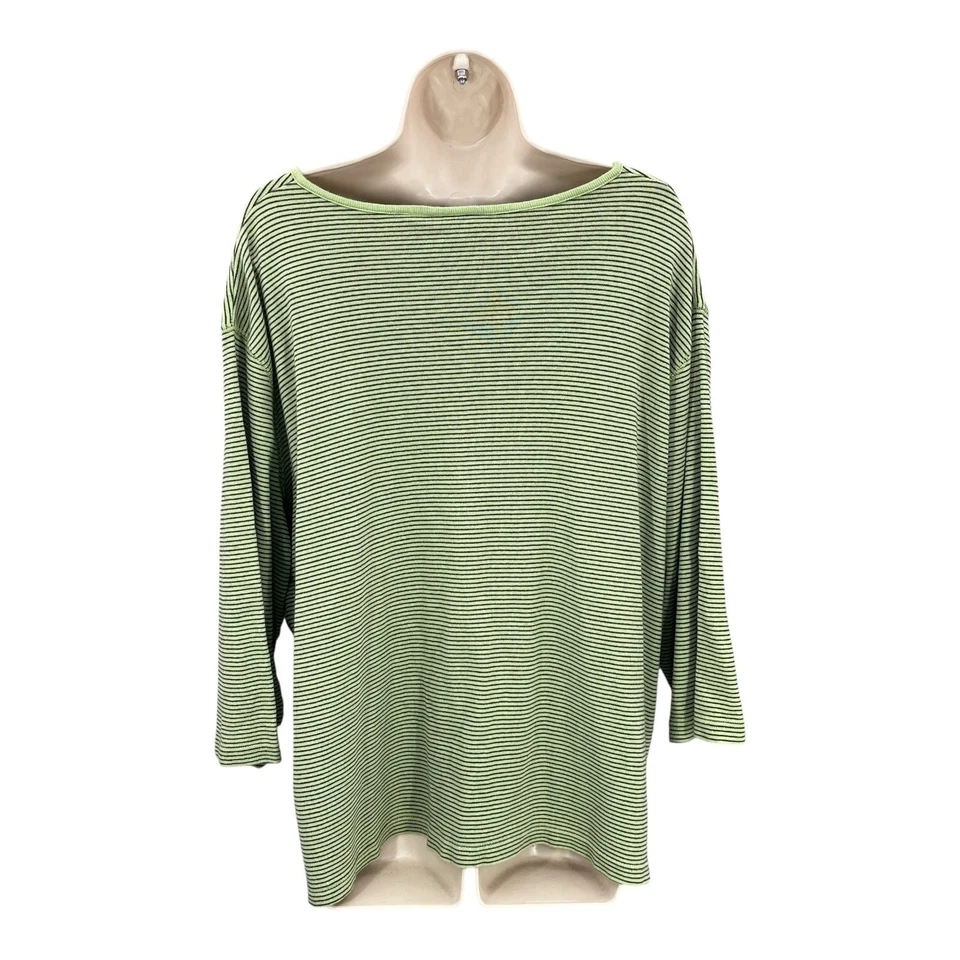 Camisa Mountain Lake Henley Mujer Algodón Preppy Verde Rayas Botón Top Talla 3X Foto 2 de 4