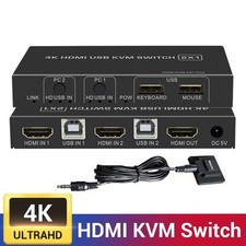 2X1 Dual Monitor HDMI KVM Switch 4K 60Hz 2 Port USB KVM Switcher for 2 Computers