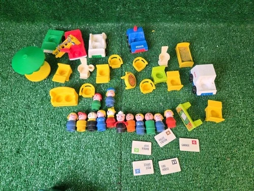 Vintage Lot of Fisher Price Wooden Little People And Vehicles