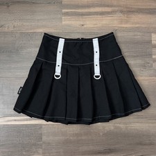 Royal Bones Black Tripp Punk Goth Grommet Straps Pleated Mini Skirt Size Small