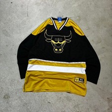 Y2K NBA Ultra Game Chicago Bulls Black and Gold Hockey Jersey Size Small