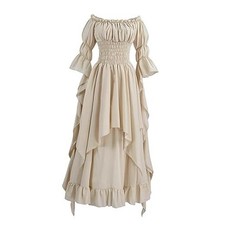 Renaissance Dress Women Medieval Costume Victorian Small-Medium Pure Beige