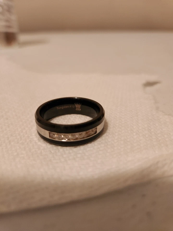 Мужское кольцо из нержавеющей стали и керамики размер 12 с бриллиантом круглой огранки 1/6 карата серебро - Изображение 2 из 4