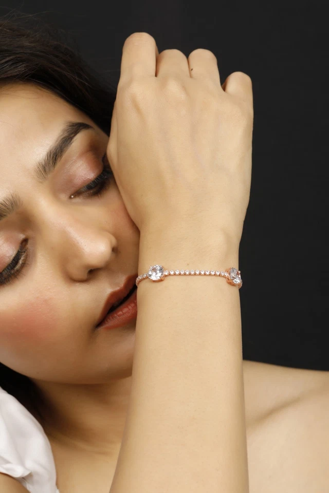 Lab Grown Diamond Tennis Bracelet FG VS Round Solitaire 14k Rose Gold Plated 5ct - Image 4 of 4