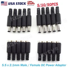 5/50Pc Male Plugs Female Socket Panel Mount Jack 5.5 x 2.1mm DC Power Connectors