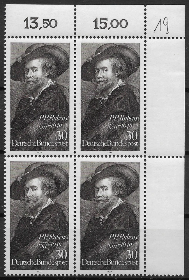 Bund 1977 ** Mi 936 Rubens im Eckrandviererblock 4er Block oben rechts 05626C - Bild 1 von 1