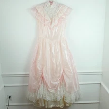 Gunne Sax Small Prom Dress Vintage 80s Pink Satin Victorian Prairie Cottagecore