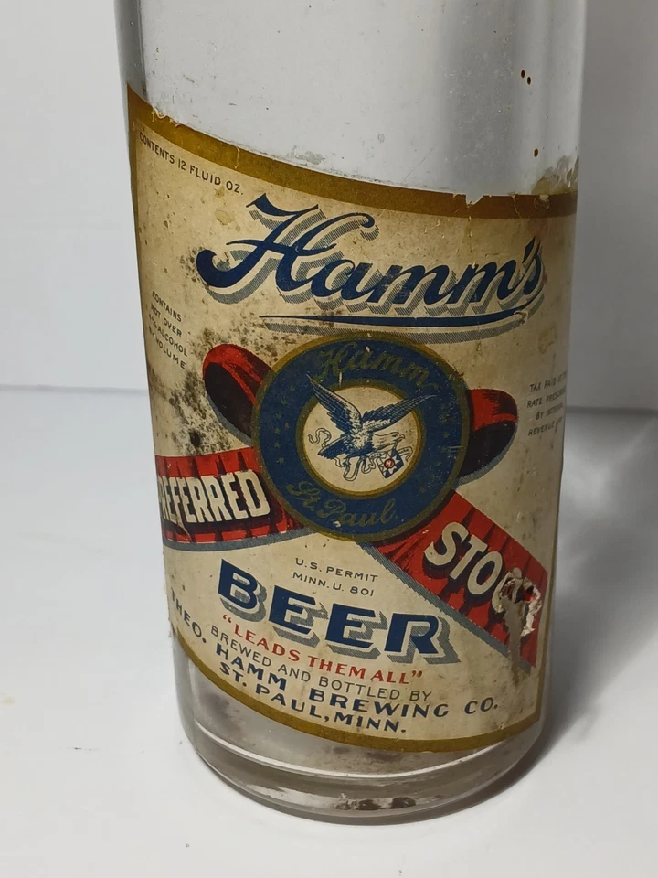 Tapa de botella de cerveza Hamm's etiqueta de papel de stock preferido de la década de 1930 y 1940 St Paul Minnesota Foto 2 de 4