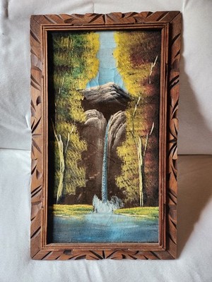 Vintage Velvet Waterfall Oil Painting Framed