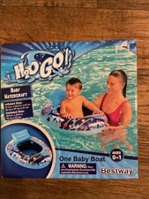H20 Go! Baby Watercraft Inflatable Ages 0-1 One Baby Boat Blue W/ Sharks, Anchor