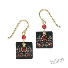 Lemon Tree Flower Garden Small Square Earrings with Bead Handmade Unique Gift