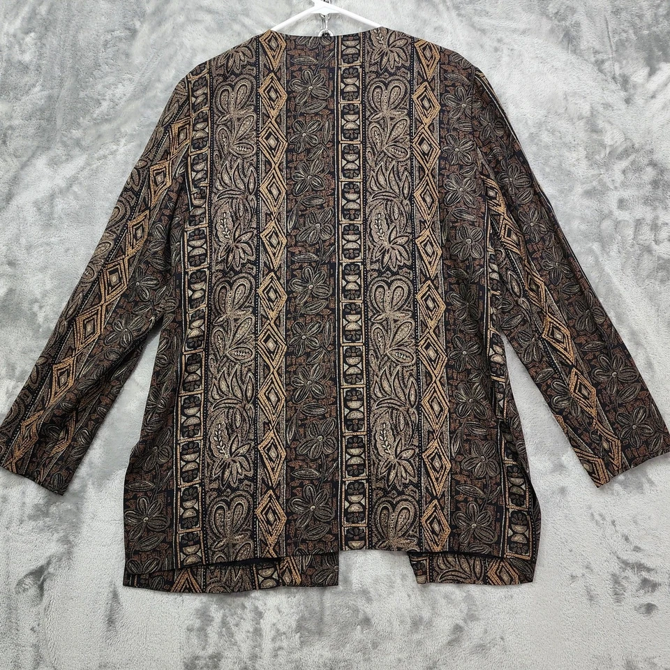 Chaqueta De Colección R&M Richards Karen Kwong Mujer 16 Marrón Negro Nudo Rana Asiática Foto 4 de 4