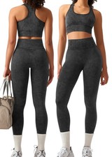 Womens Workout Sets 2 Piece - Acid Wash Seamless Yoga Outfits High Waist Legg...