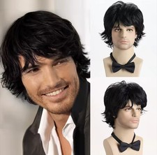 Men's Rockstar Wig Synthetic Fluffy Medium Length Curly Wig 10 Inches Black
