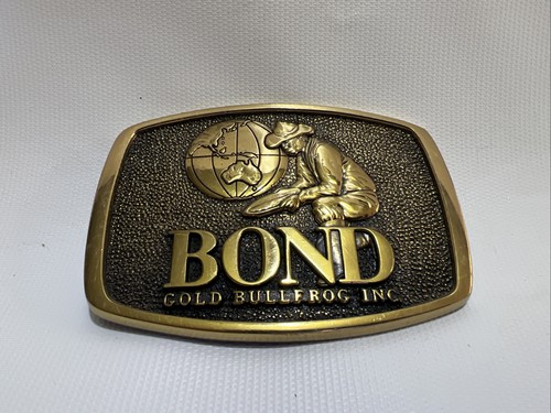 Vintage Bond Gold Bullfrog Inc. Solid Brass Belt Buckle Mining