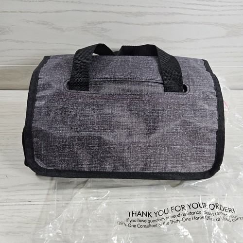 Bolsa de maquillaje organizadora Thirty-One Roll Call carbón Crosshatch NUEVO - Imagen 4 de 9