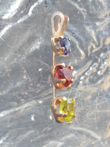 Iolite, Garnet & Peridot Labcreated Heart Cut Pendant 10KT Solid Yellow Gold - Picture 6 of 12