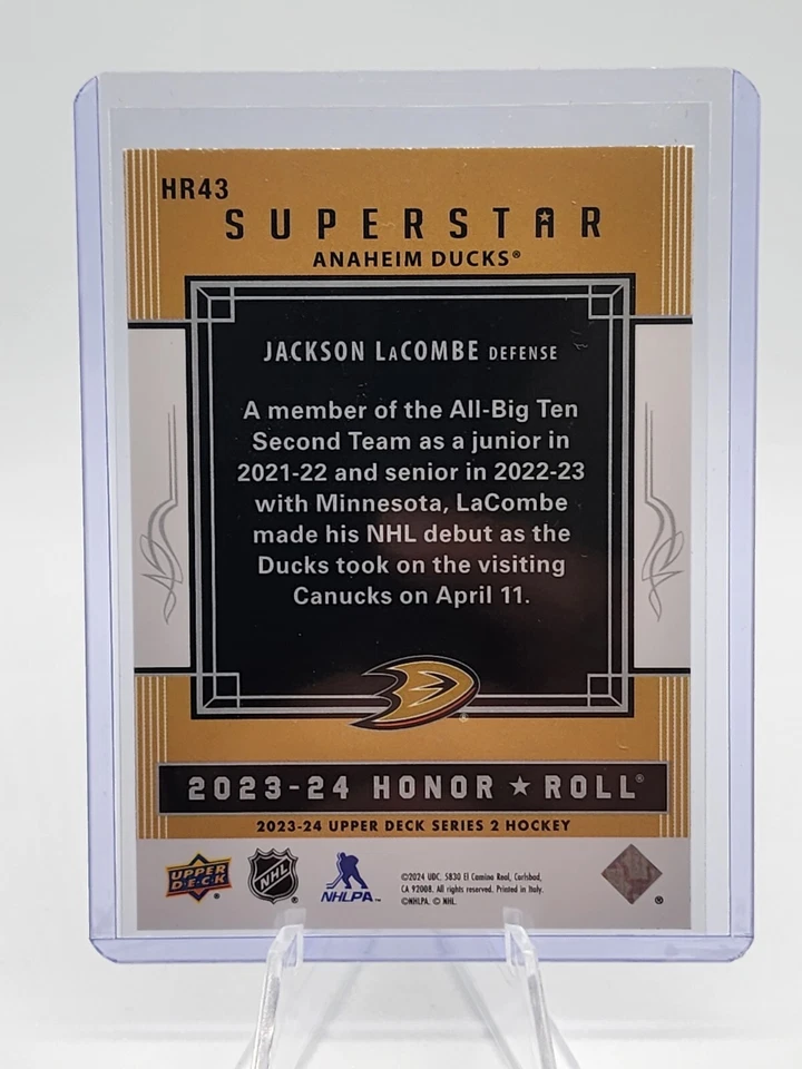 2023-24 UD Serie 2 Superstar Honor Roll Jackson Lacombe Ducks #HR43 limited /250 - Image 2 of 2