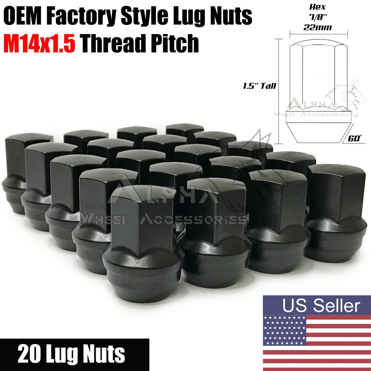 20 Black OEM Factory Style Lug Nuts M14x1.5 For Jeep Grand