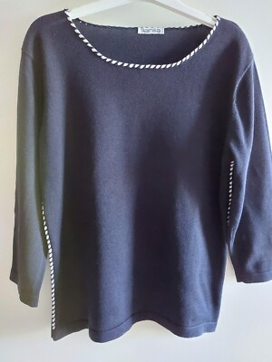 dunkelblauer Pullover ,3/4Arm ,Vanilia ,Gr.S, mit weißen Details  , 54cm lang