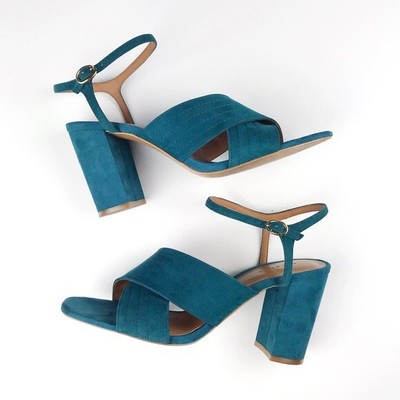 teal block heels