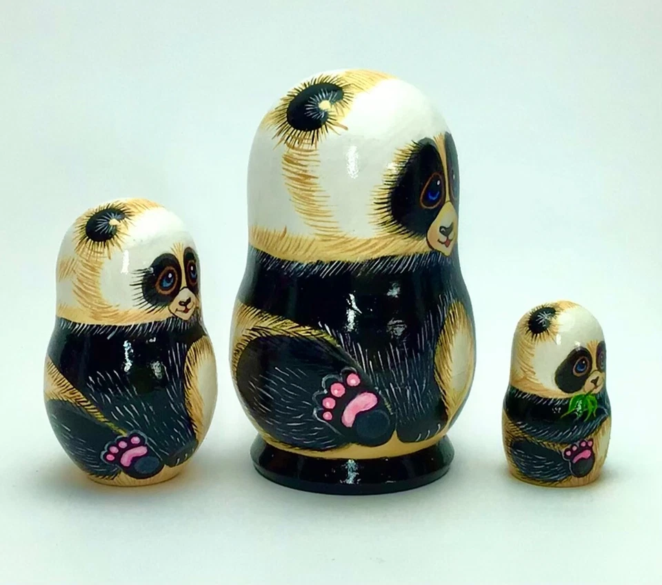 Osos Panda Matrioska, muñeca de anidación 3 piezas 3,5""/9 cm Foto 2 de 4