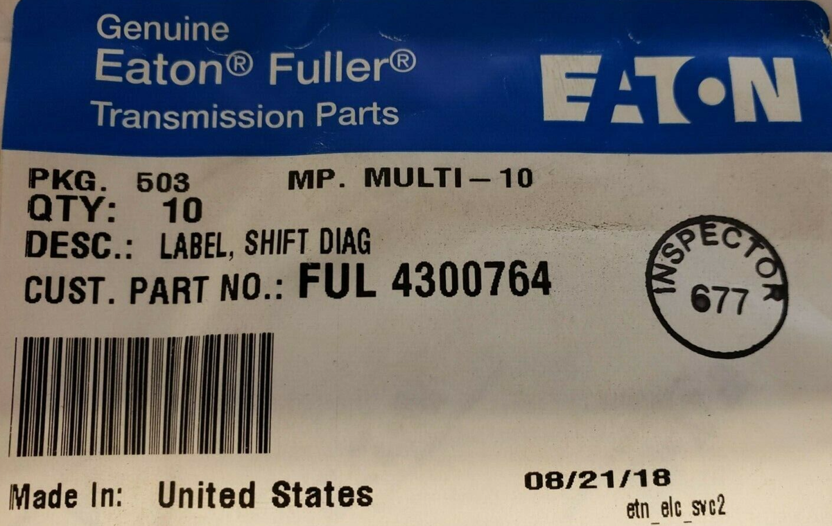 Fuller 13 Speed Transmission Shift Label FUL 4300764