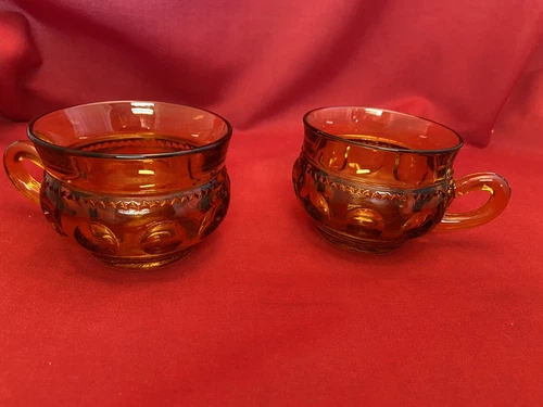 Vintage Depression Indiana Amber Glass Tea Coffee Cup Kings Crown Set of 2