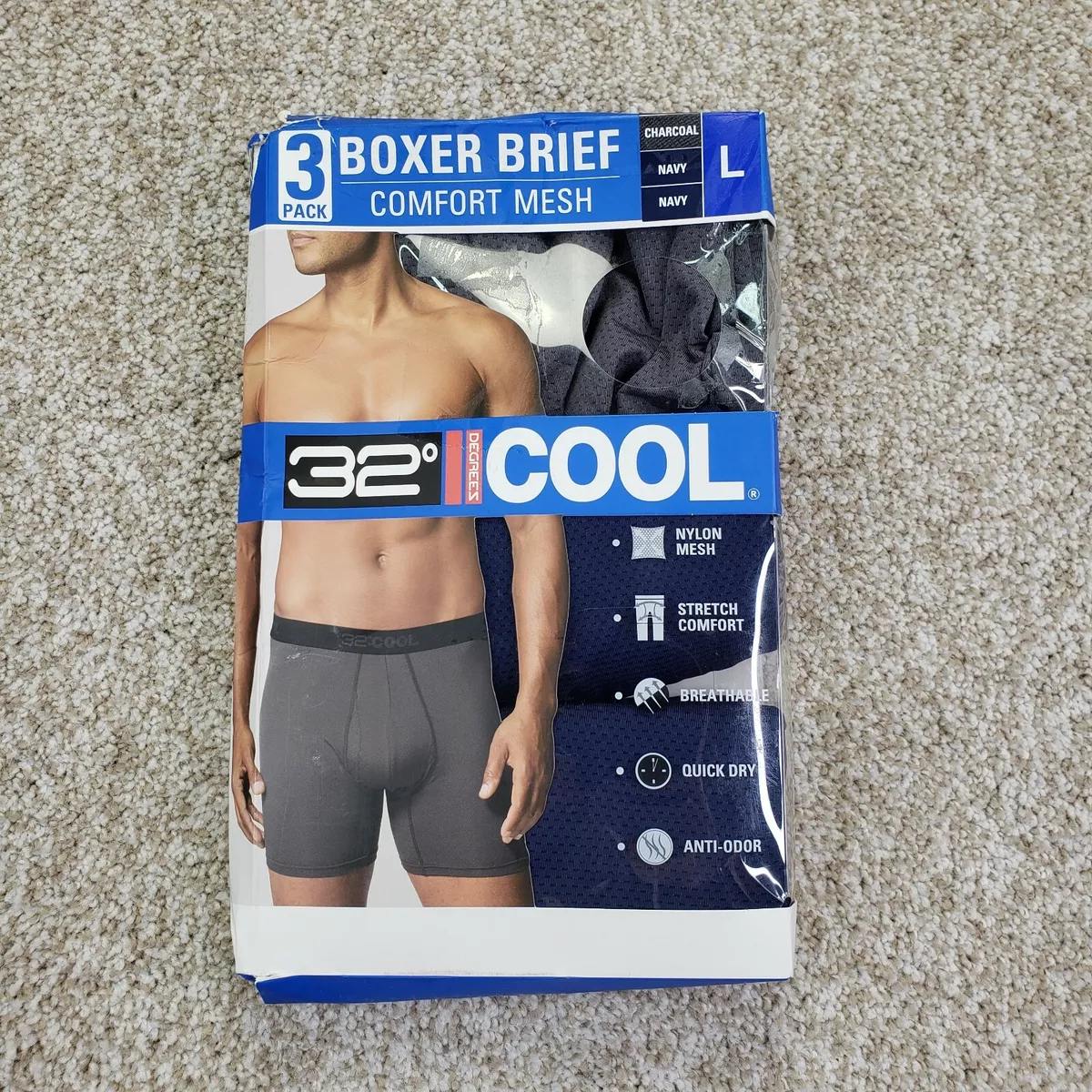 NEW 32 Degrees Cool Size Large L 36 38 Mens 3 Boxer Briefs Underwear Blue  Gray