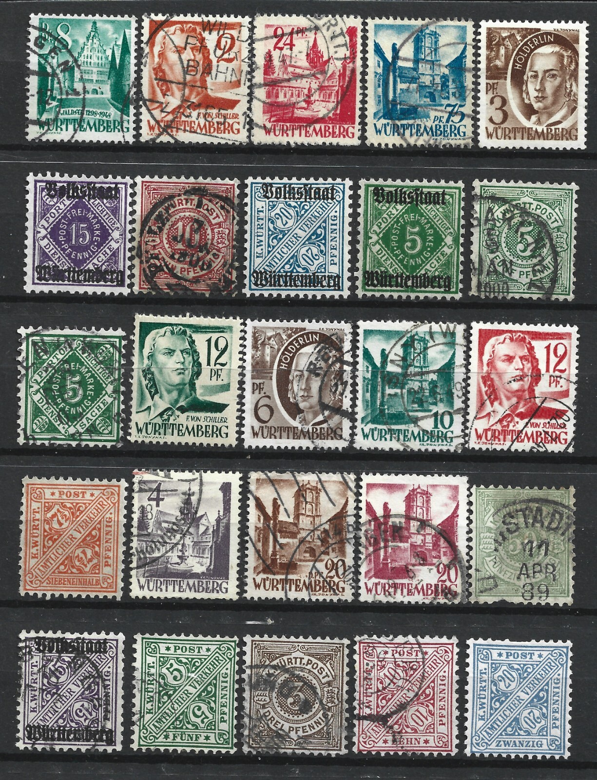 GERMANY WURTEMBERG STAMP COLLECTION PACKET 25 DIFFERENT MINT USED