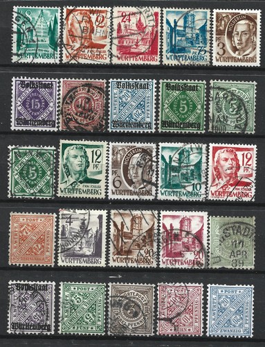 GERMANY WURTEMBERG STAMP COLLECTION PACKET 25 DIFFERENT MINT USED