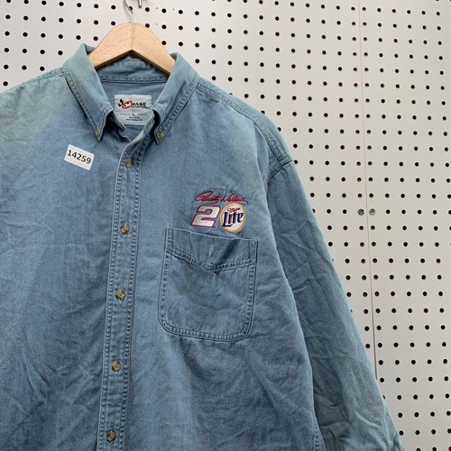 Chase Authentics Miller Light Nascar Rusty Wallace Demin Button Down Size Large - Picture 5 of 24