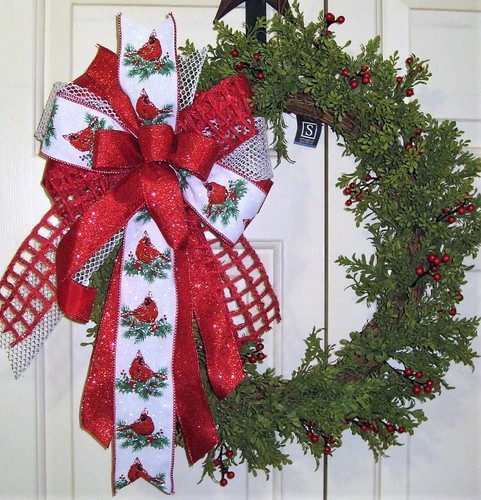 10 " RED BIRDS w glitter BOW WIRED RIBBON for DOOR WREATH LANTERN # 134 rb - Picture 4 of 6