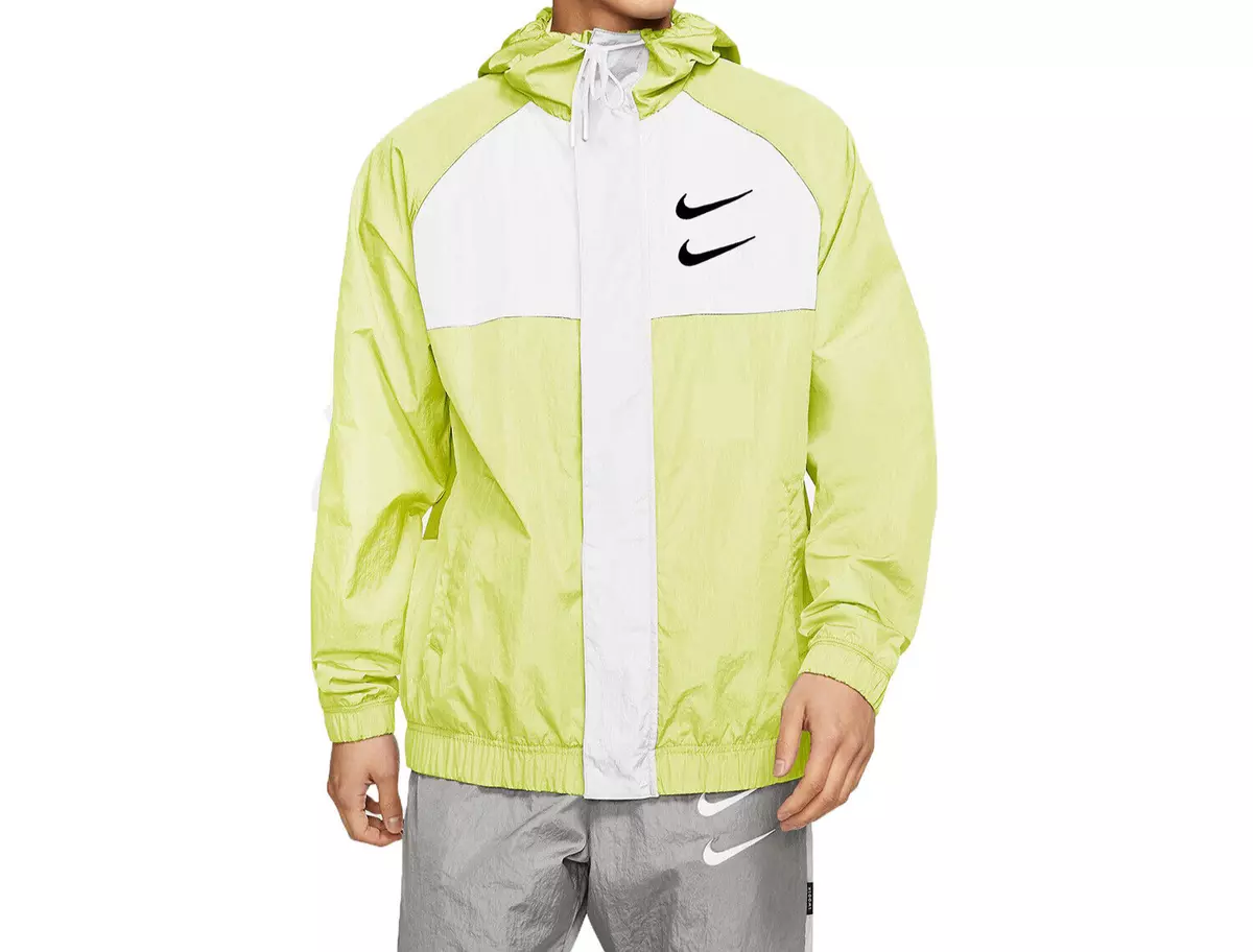 NIKE SPORTSWEAR SWOOSH JACKET FULL ZIP WOVEN HOODED BARELY VOLT
